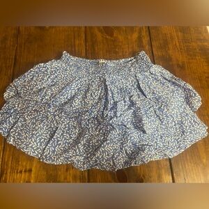 White and Blue Floral Ruffled Mini Skirt